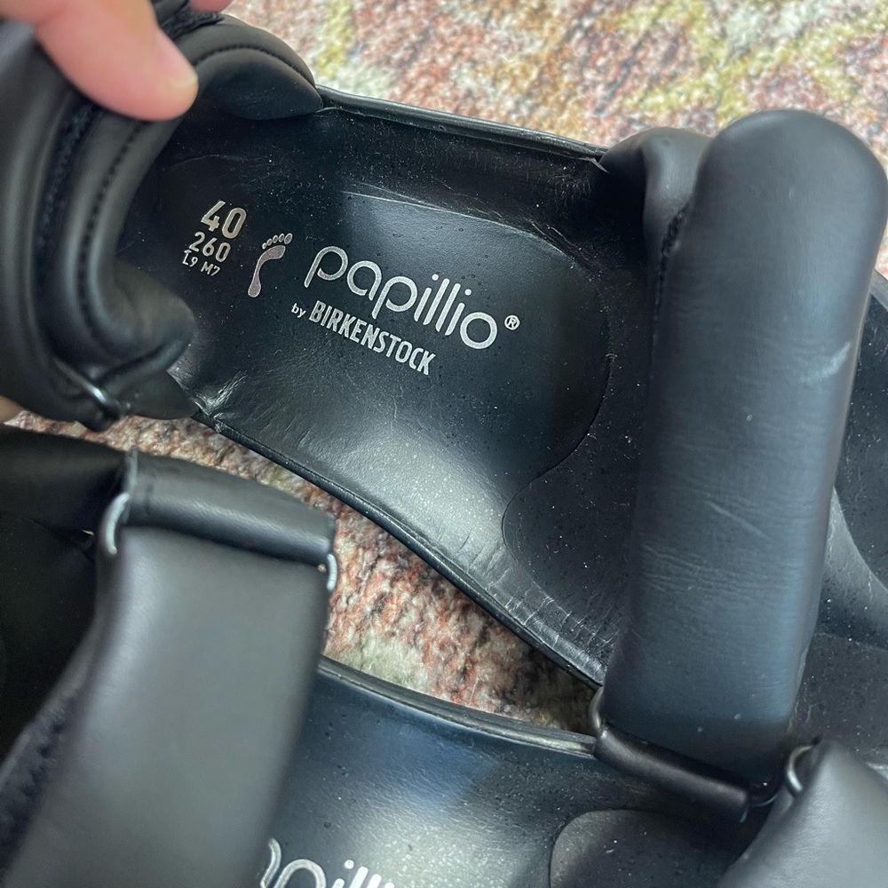 Birkenstock Papillio Theda Black Leather Platform Velcro Sandals Size 40 / 9-9.5 - Picture 9 of 12